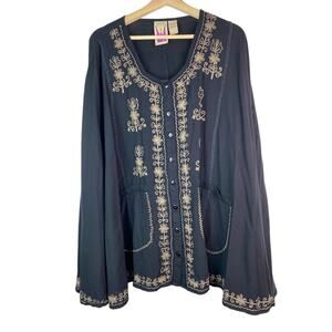Original Anthony Women's 2X Black Embroidered Rayon Poncho Top